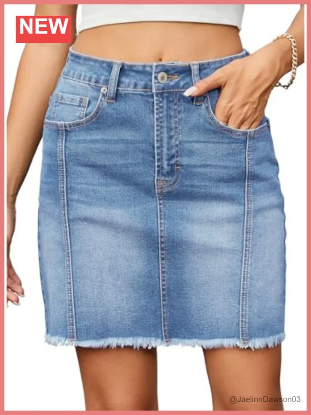 High Waist Stretch Denim Skirt with Raw Hem, Button Down, Casual Mini Skirt